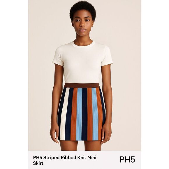 PH5 Striped Ribbed Knit Mini Skirt Brown Multicolor Size 5/US 2 - Picture 3 of 12